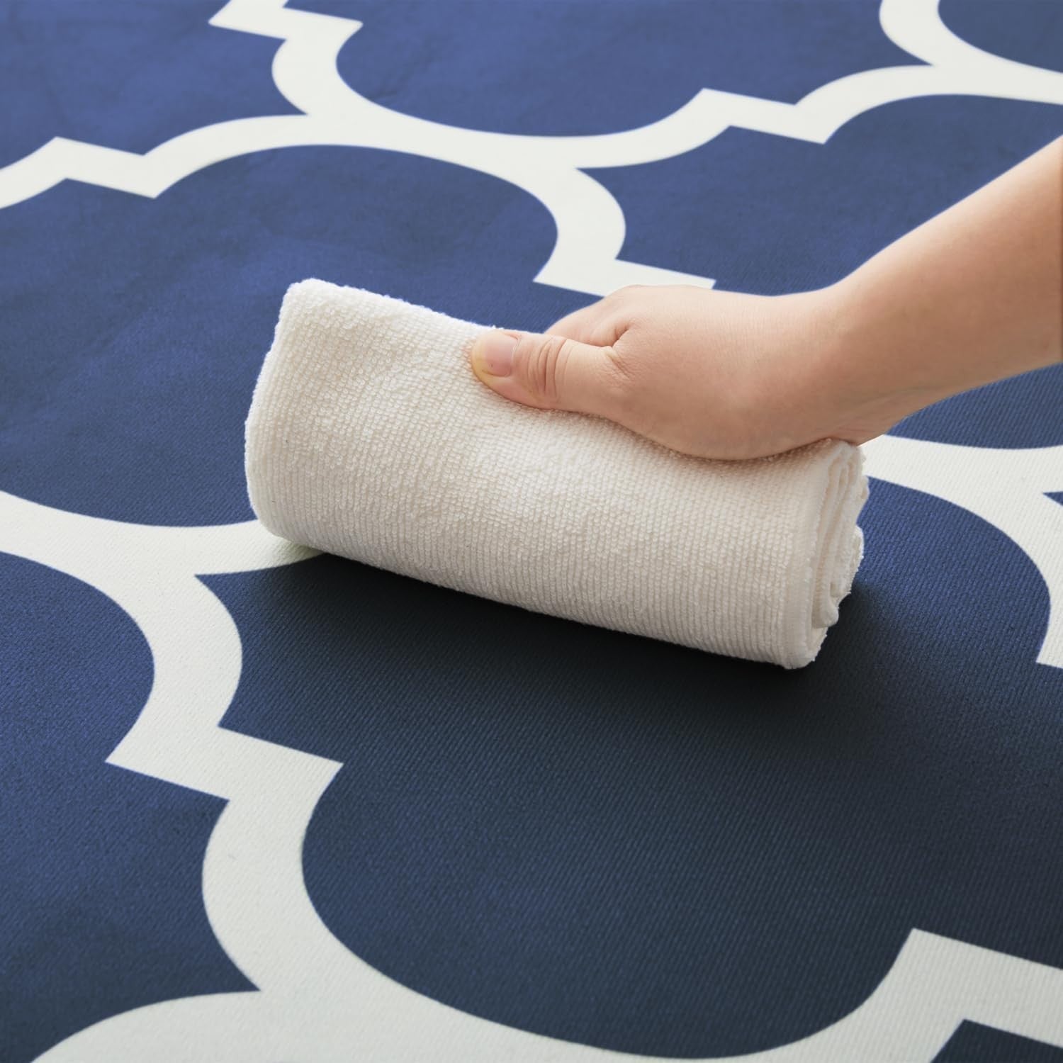 Navy Blue Runner Rug 80x300cm Non Slip Hallway Low Pile Geometric Carpet
