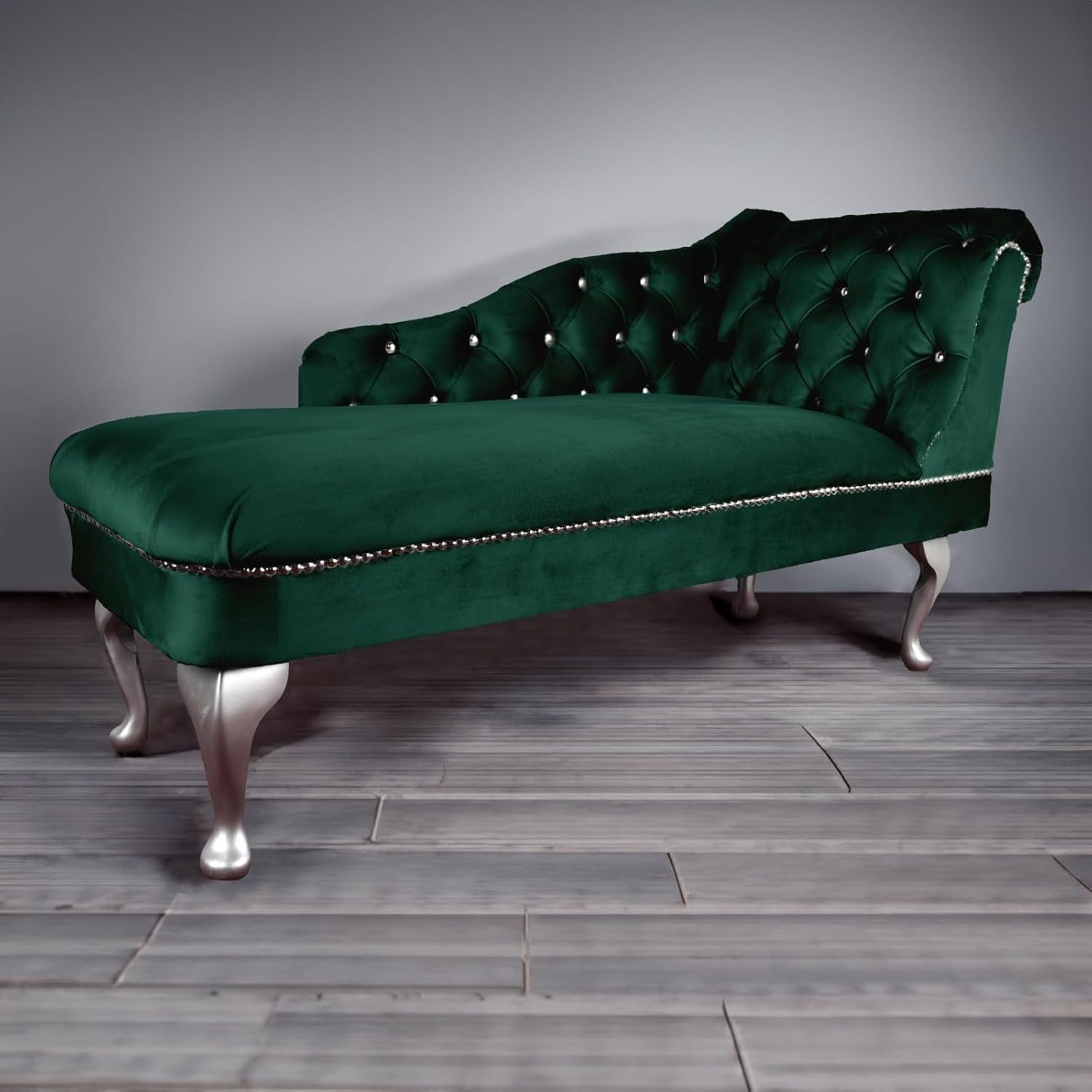 Velvet Chaise Lounge Sofa Right Hand Jasper – Tufted Seat, UK Handmade