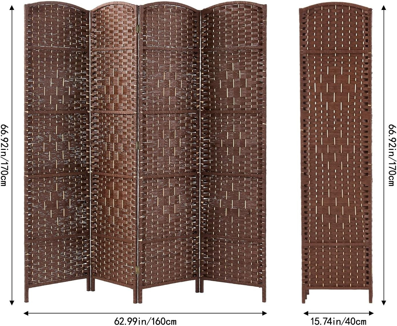 Brown 4 Panel Wicker Folding Room Divider Handwoven Privacy Screen 170cm