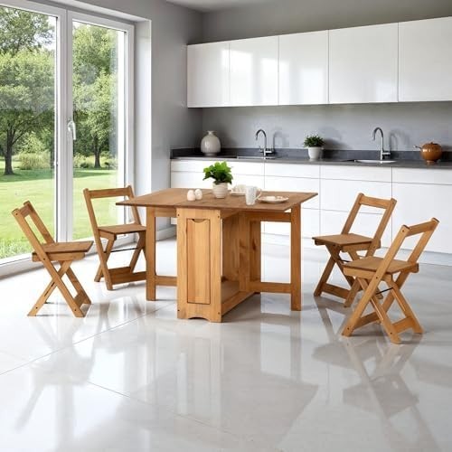 Space-Saving Butterfly Dining Set 4 Chairs Waxed Pine Rustic