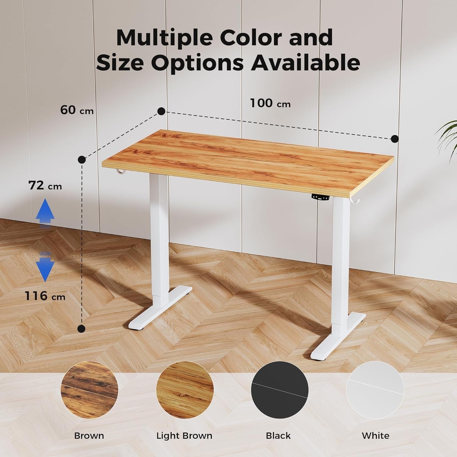 Electric Standing Desk 100x60cm Adjustable Sit Stand Brown Table with Memory