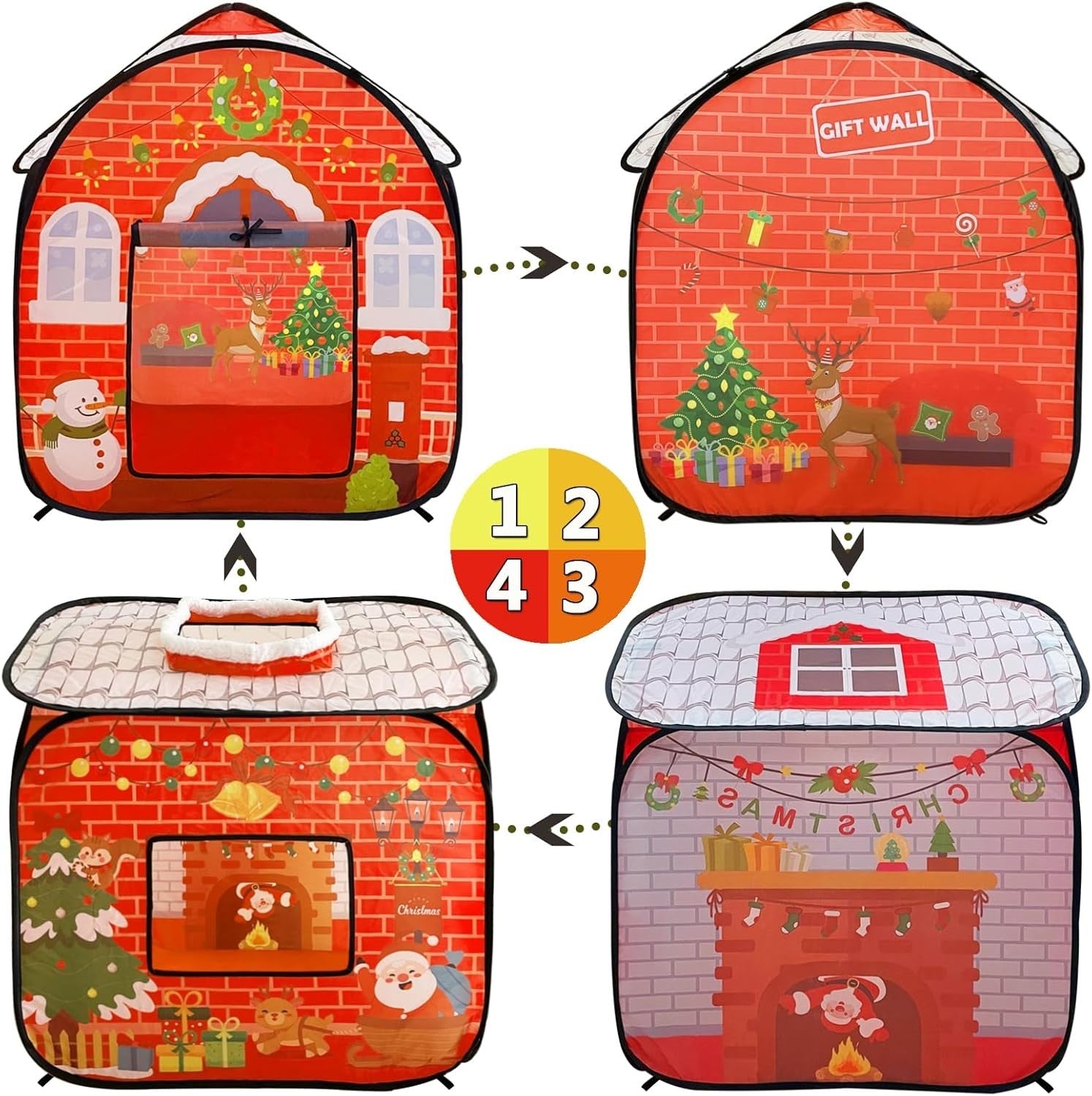 Christmas Kids Pop Up Play Tent Indoor Outdoor Folding Holiday Playhouse