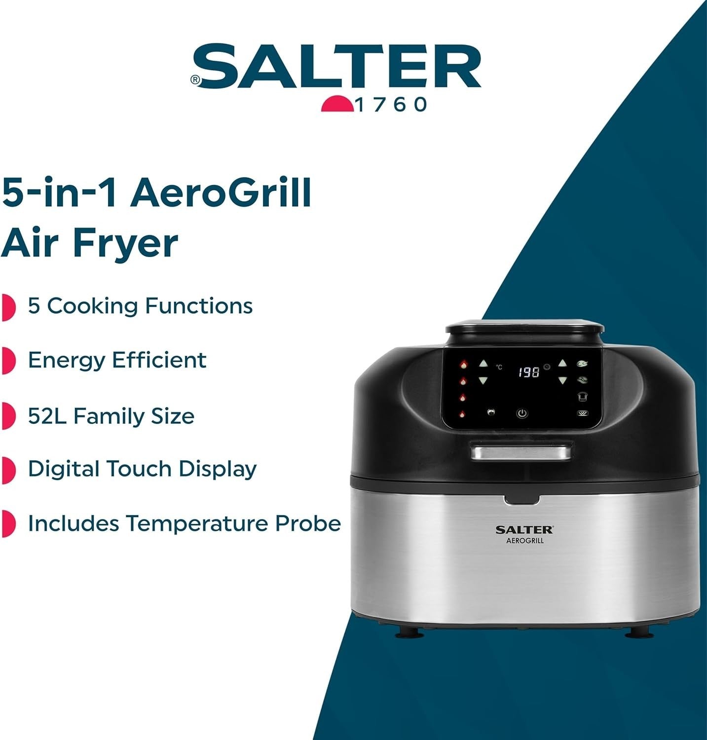 AeroGrill Multicooker 5.2L 5-in-1 Grill & Air Fryer, Temp Probe, LED Touch 1750w