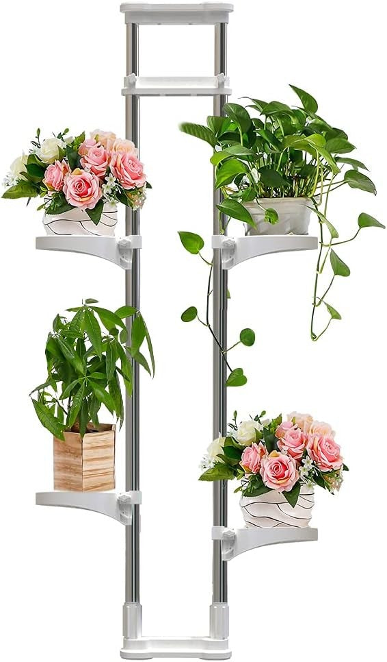 4 Tier Adjustable Window Plant Stand Indoor Metal Flower Pot Display Rack Ivory