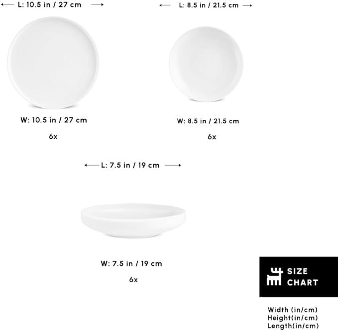 18 Piece Bone China Dinner Set for 6 White Plates Bowls Modern Crockery
