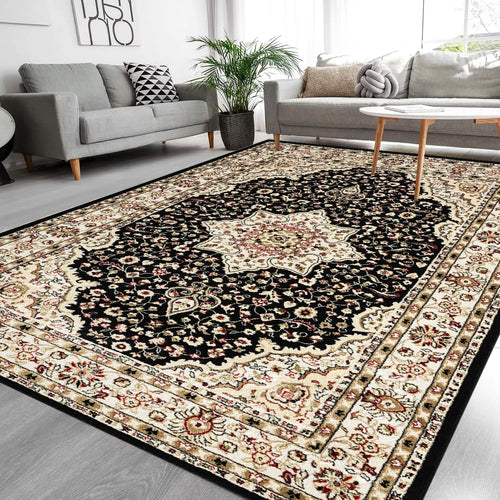Black Traditional Rug 120x170cm Soft Floral Non Slip Living Room Carpet