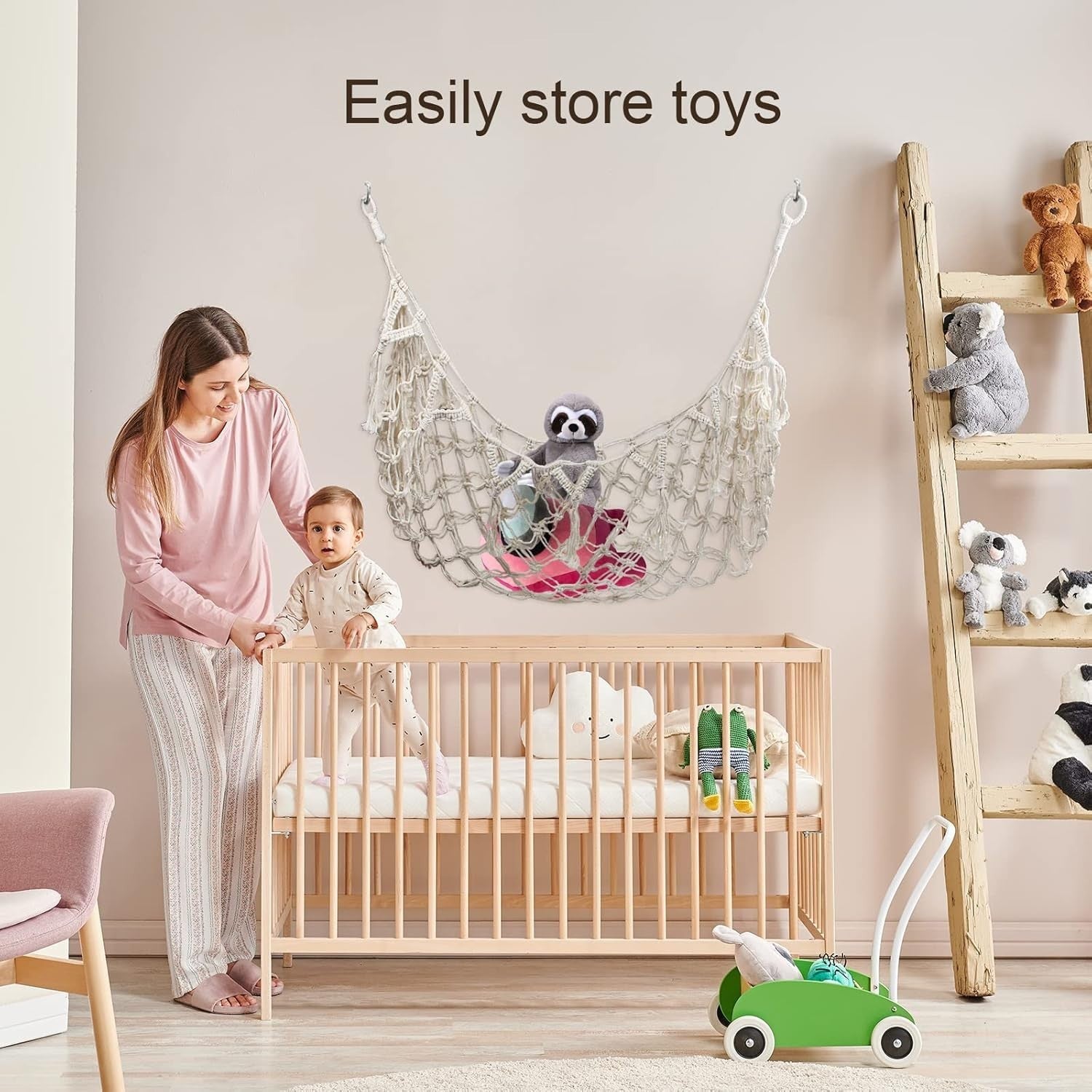 Large Macrame Toy Hammock – Stuffed Animal Storage Net – Boho Nursery Organizer