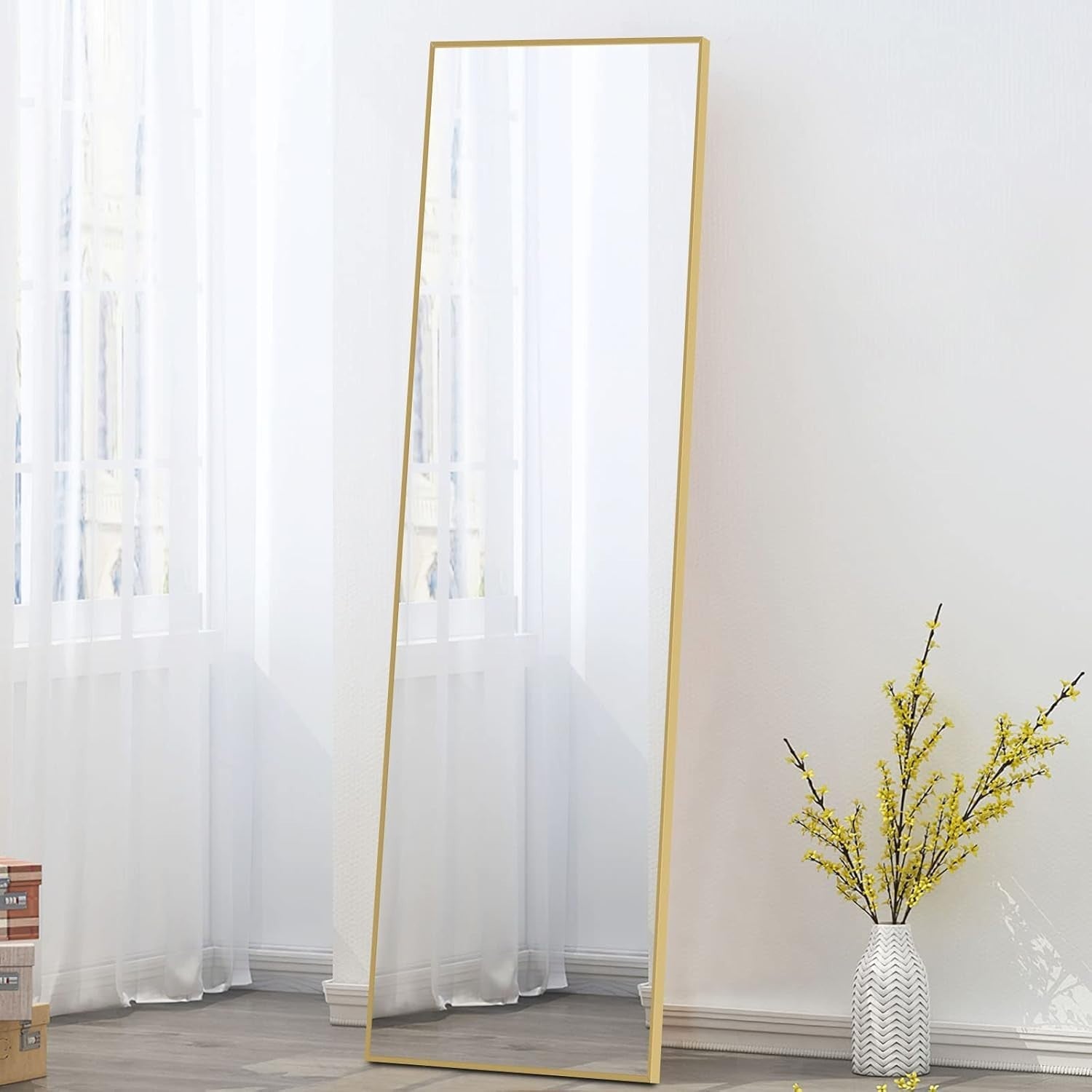 Full Length Mirror Floor Standing Wall Mount 59"x16" Gold Frame Modern