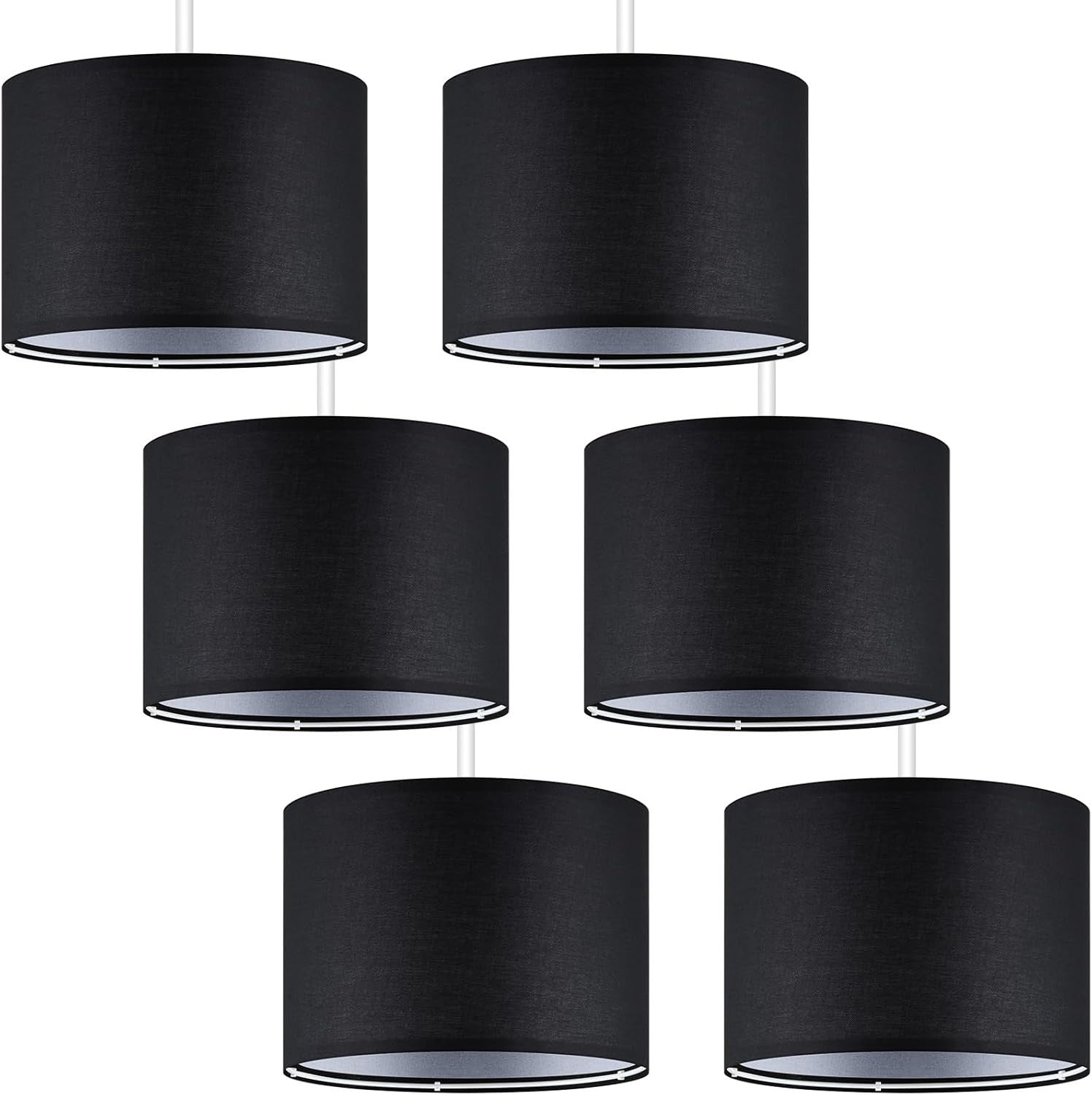 6 Pack Black Linen Drum Lampshades E27 E14 Adapter Ceiling Table Lamp