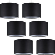 6 Pack Black Linen Drum Lampshades E27 E14 Adapter Ceiling Table Lamp