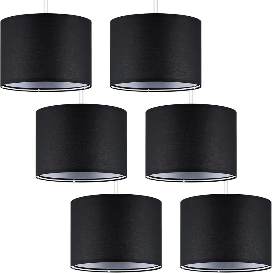 6 Pack Black Linen Drum Lampshades E27 E14 Adapter Ceiling Table Lamp