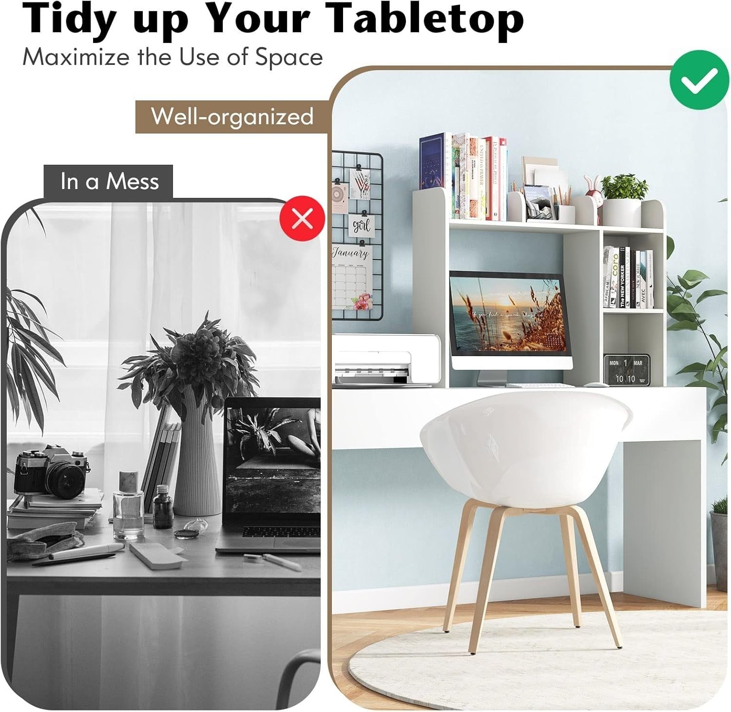 White Desktop Bookshelf 3-Shelf Storage Hutch Organizer Rack 94cm