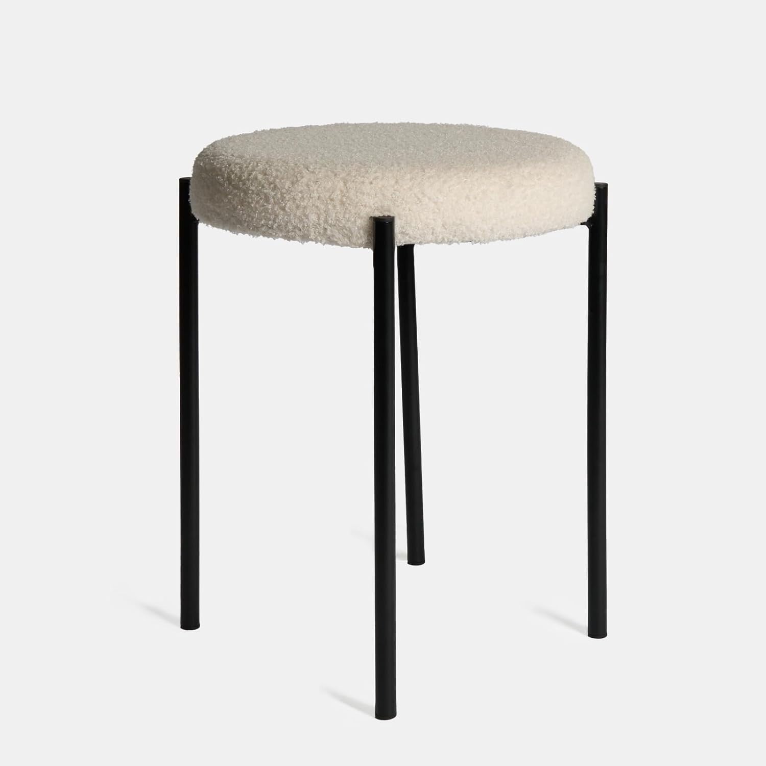 Cream Bouclé Round Footrest Stool Modern Vanity Chair Metal Leg Seat