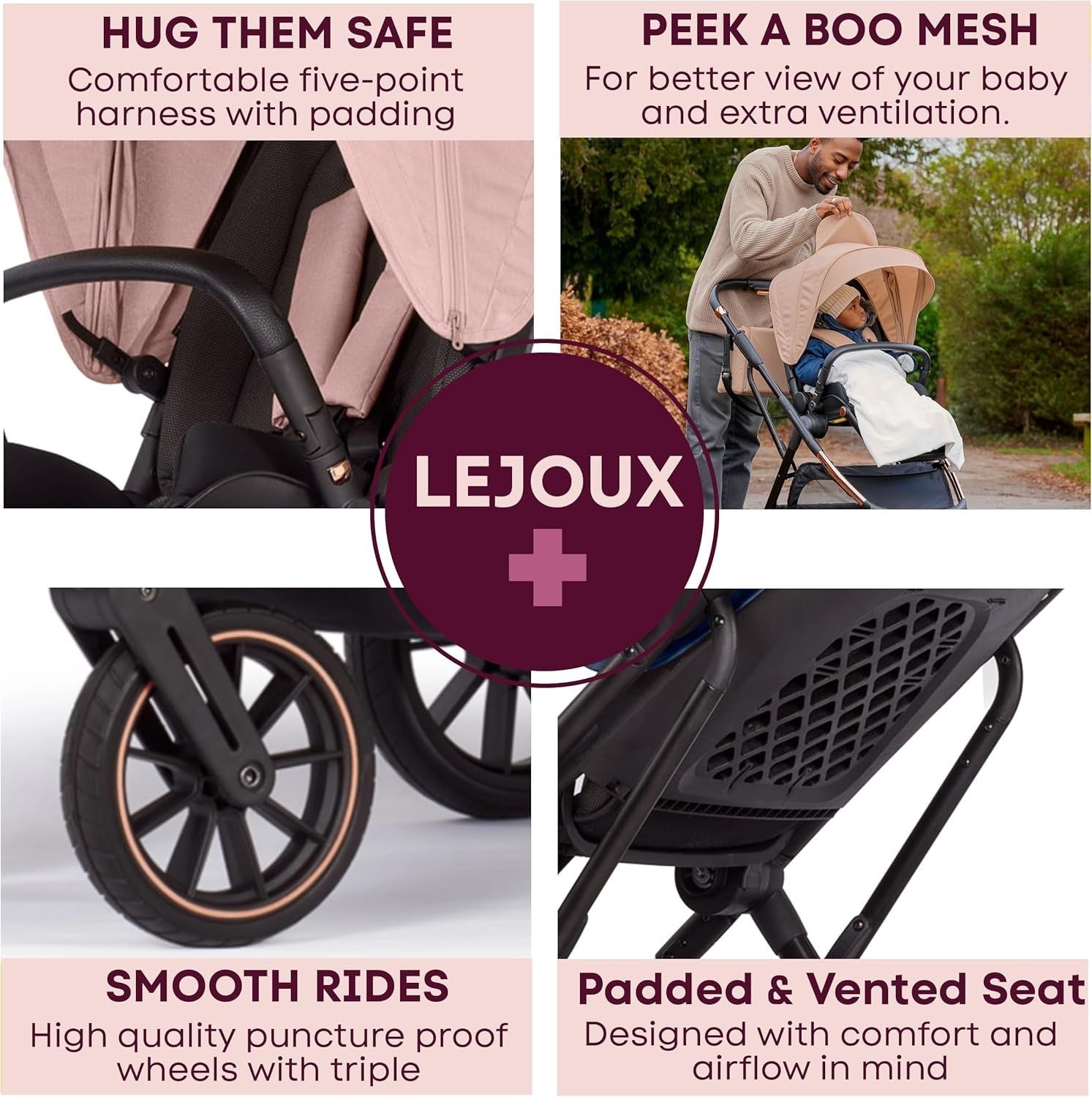Baby Pushchair Reclining Seat Smooth Suspension Compact Stroller Pink