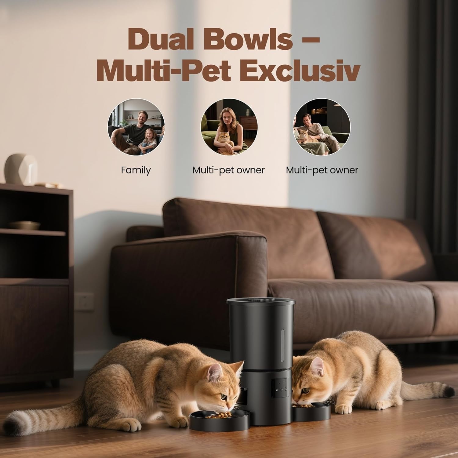 Automatic Cat Feeder 2 Bowls WiFi App Control 5L Timed Pet Feeder