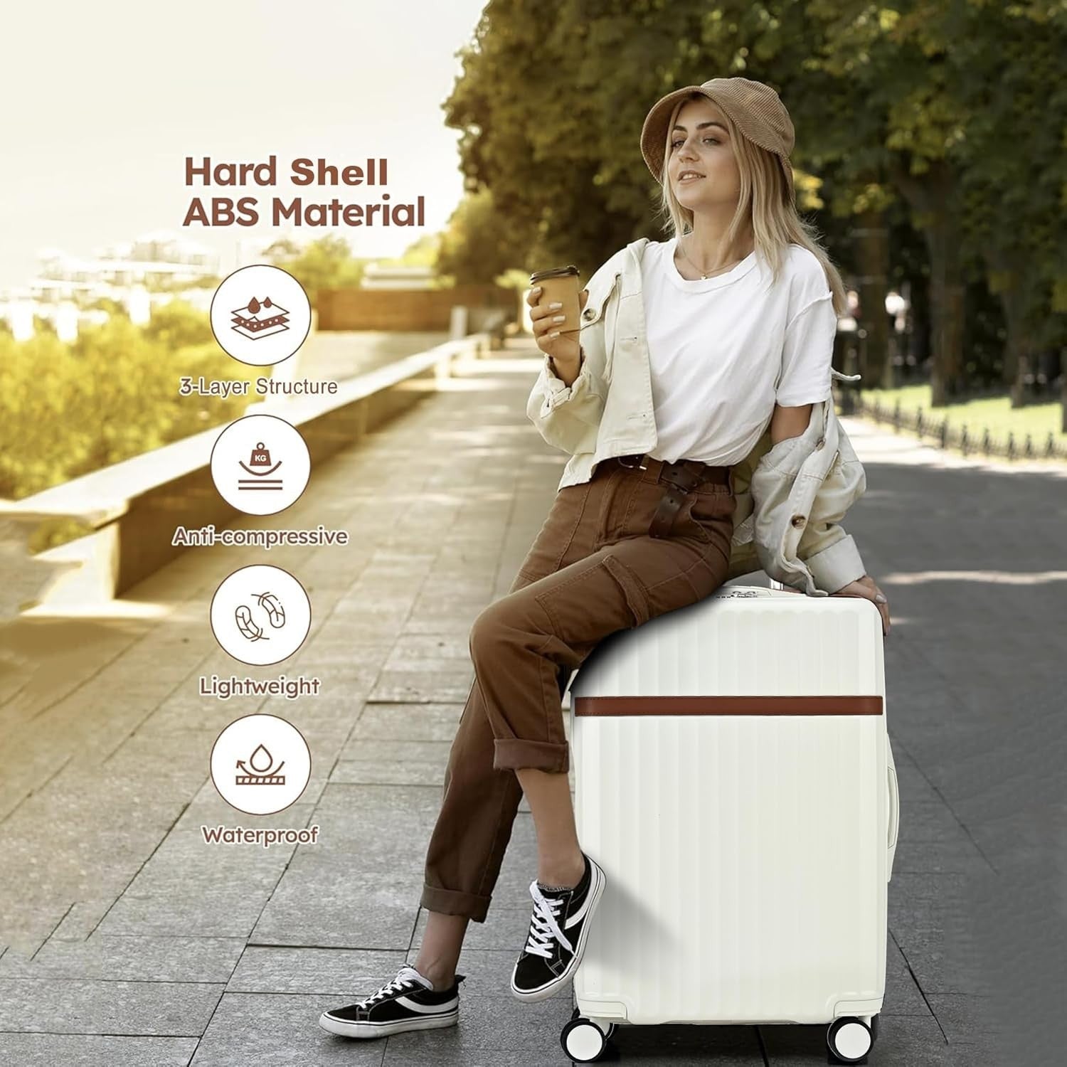 24 Inch Medium Hard Shell Suitcase PC ABS Lightweight Spinner Lock White