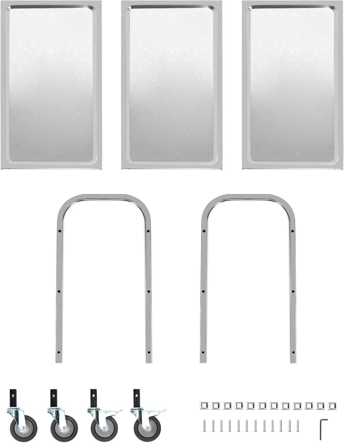 3 Tier Stainless Steel Kitchen Trolley on Wheels Serving Cart with Brakes