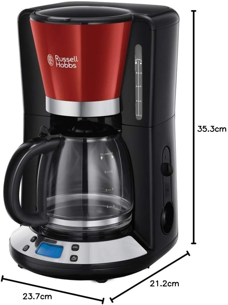 Programmable 1.25L Filter Coffee Maker 1100W Keep Warm Timer Glass Jug Black