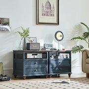 Blue Wooden Bedside Table with Drawers & Open Shelf