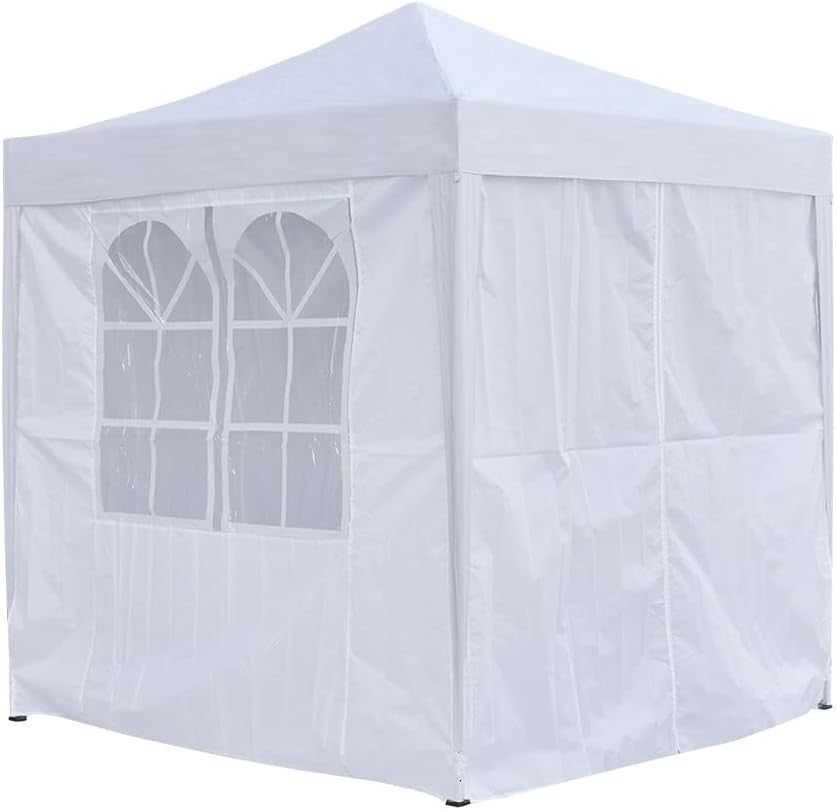 2x2m White Pop-Up Gazebo Marquee Tent with 4 Polyester Sidewalls Garden Party