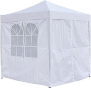 2x2m White Pop-Up Gazebo Marquee Tent with 4 Polyester Sidewalls Garden Party