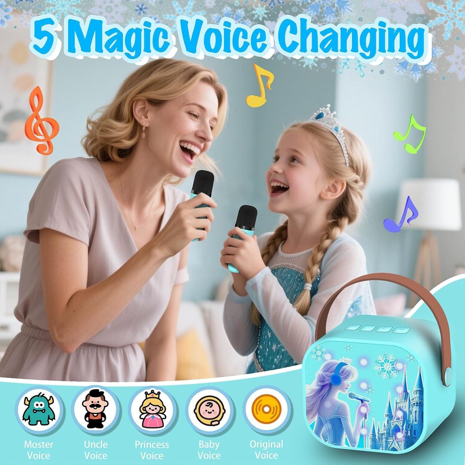 Girls Karaoke Machine 2 Mics Princess Pink Toy Gift Ages 3-8