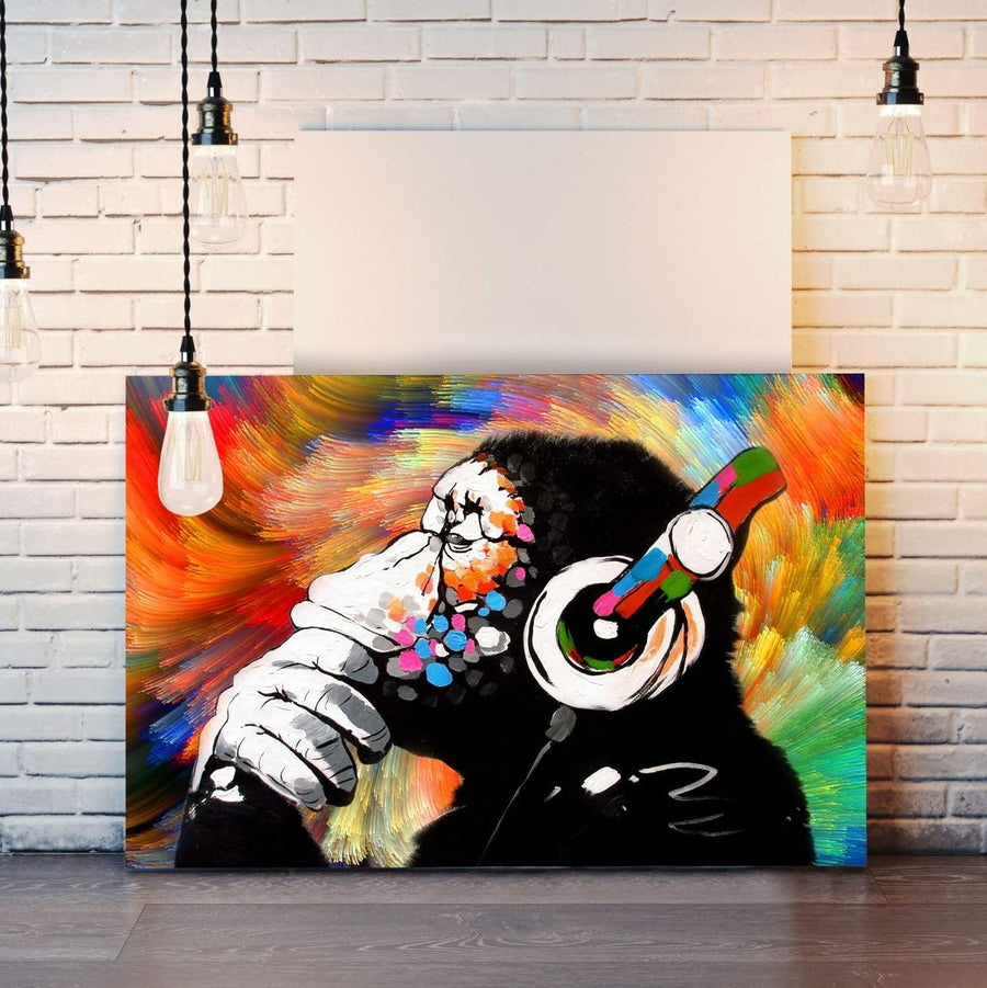Extra Large Monkey DJ Canvas Wall Art Colourful 119x81cm