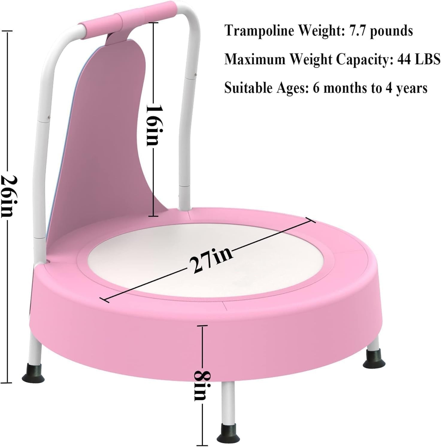 Mini Trampoline for Kids Toddler Indoor Bounce Toy Safety Handle 65cm