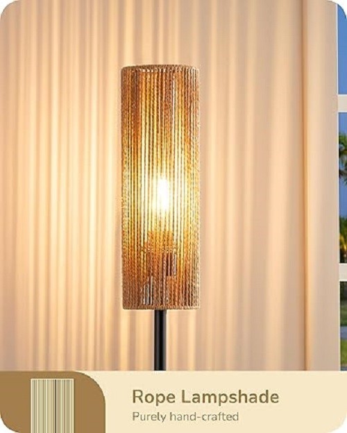 Rattan Floor Lamp Boho Standing Light Tall Rustic Bedroom Living Room