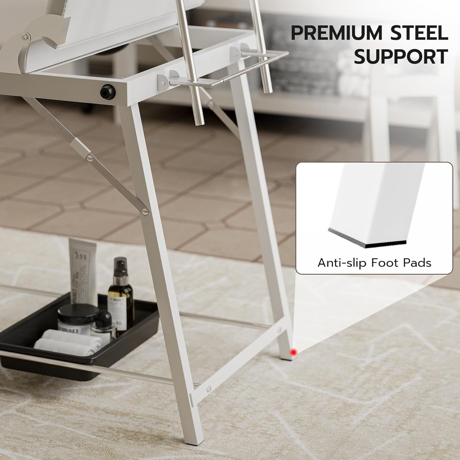 Portable 3-Section Massage Table Folding Beauty Spa Bed w/ Storage Tray White