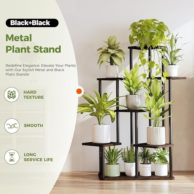 7 Tier Tall Metal Wood Plant Stand Indoor Outdoor Multi-Level Flower Shelf