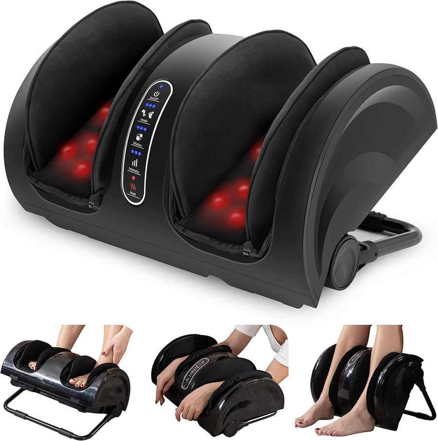Heat Foot Massager for Pain Relief & Circulation, Shiatsu Calf Leg Compression
