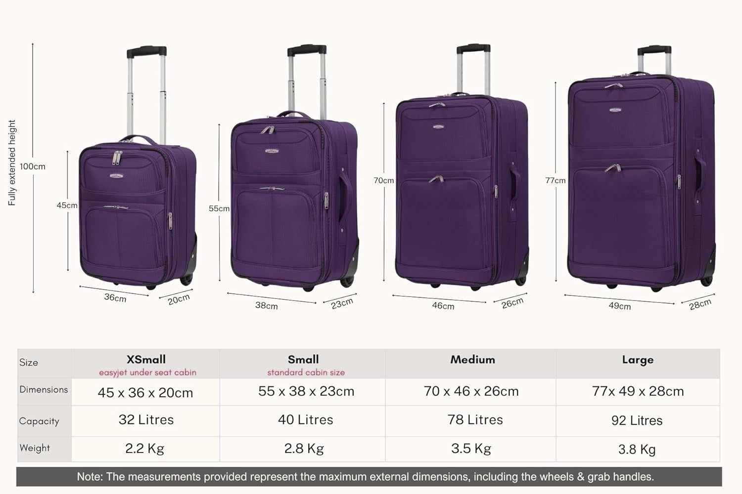 Extra Large 29” Soft Check In Suitcase Expandable Lightweight 2 Wheel 92L