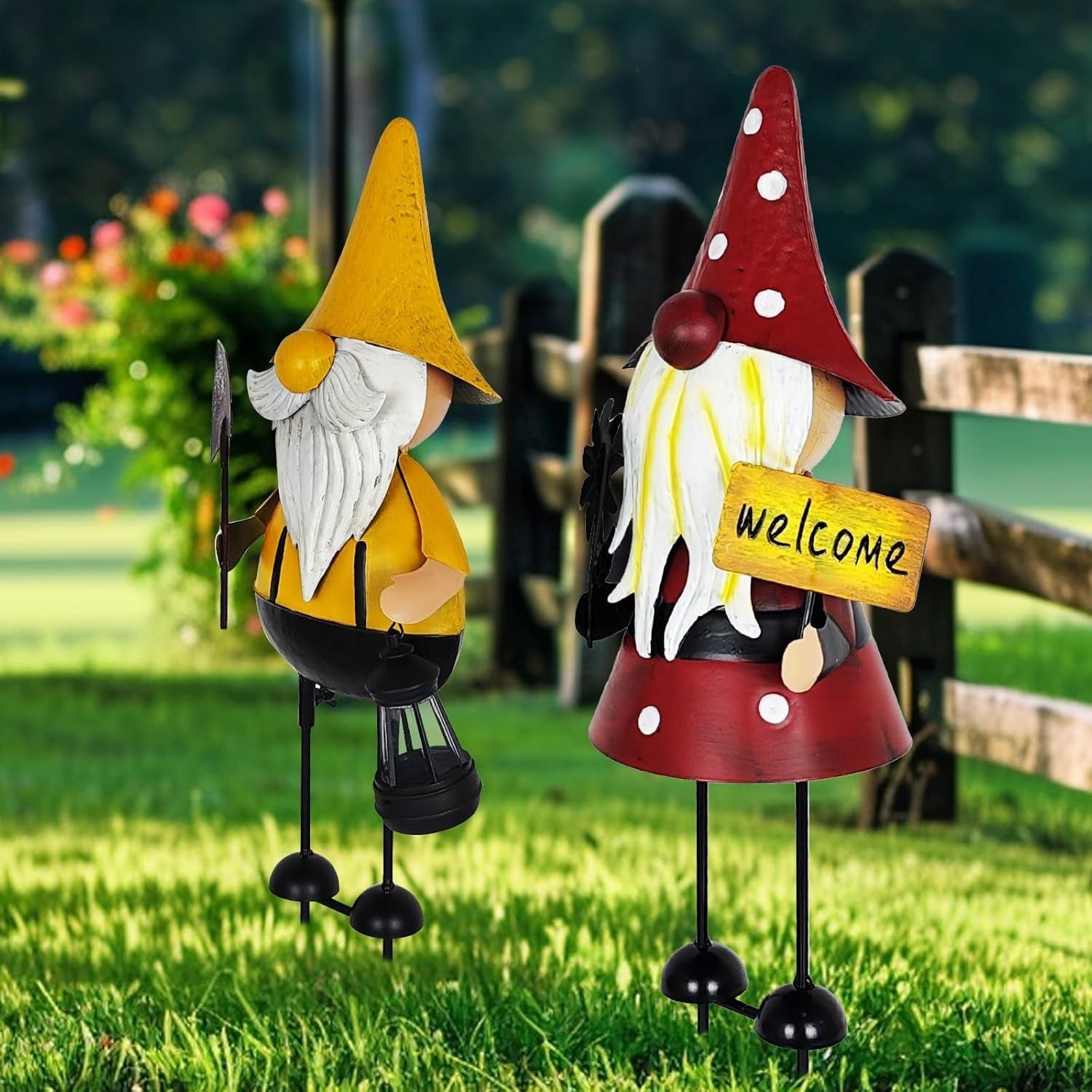 Metal Gnome Garden Stakes 18" Outdoor Yard Decor Cute 3D Figurines Patio