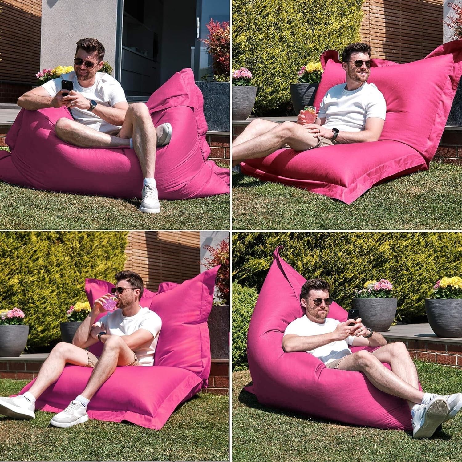 XXL Pink Outdoor Bean Bag Chair Waterproof 180x140cm Garden Floor Seat