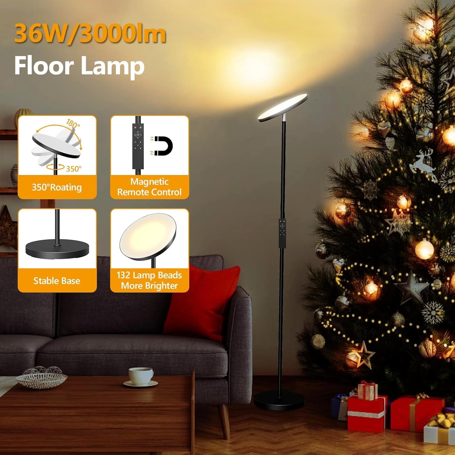 LED Uplighter Floor Lamp Dimmable 2700K-6500K Remote Touch Reading Light