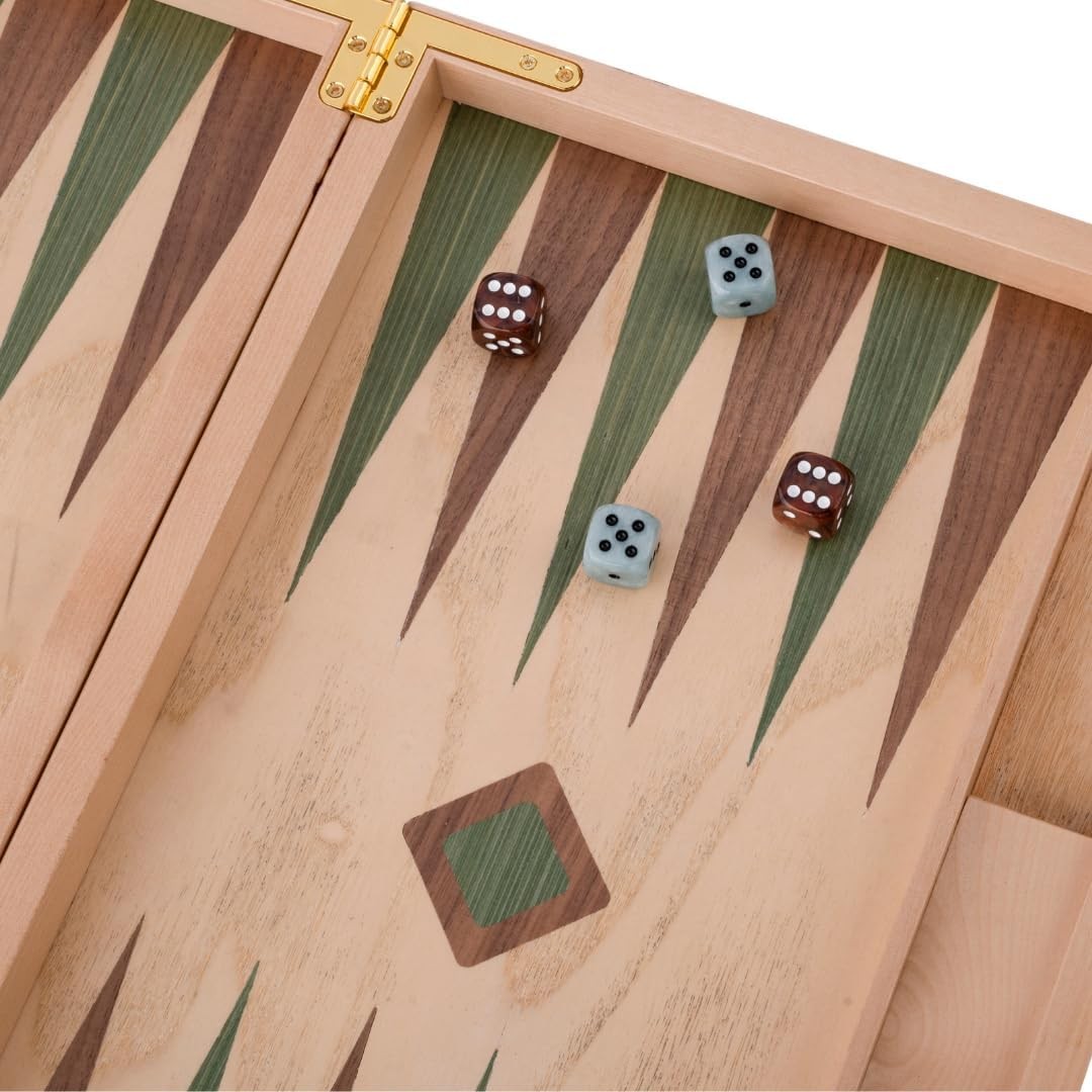 Luxury Wooden Backgammon Set 18 Inch Burl Wood Board Dice Cups
