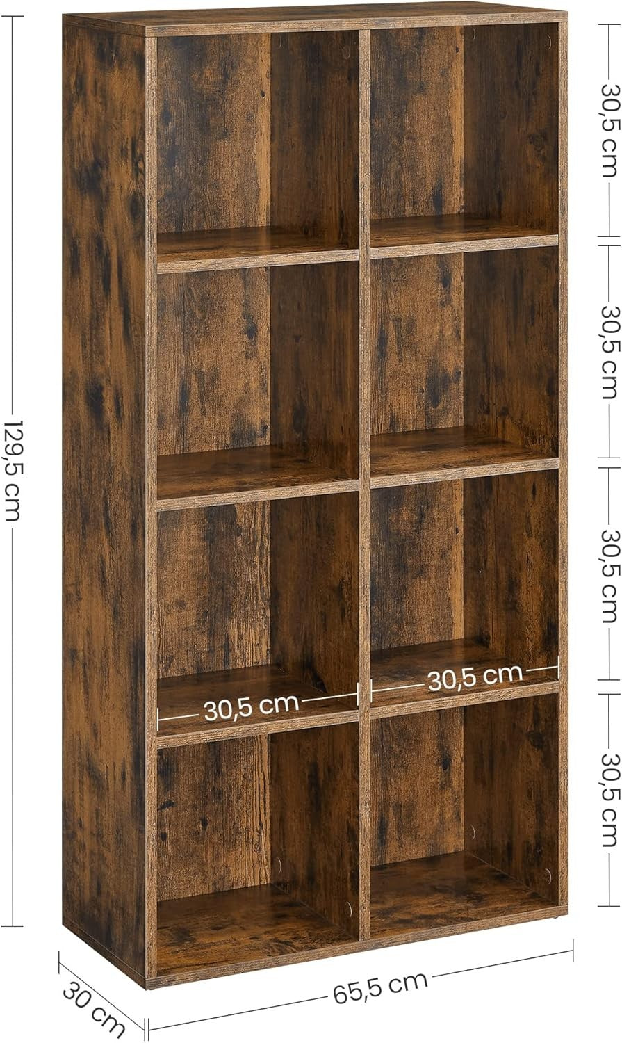 8-Cube Rustic Bookcase | Tall Storage Shelf for Living Room Office Bedroom
