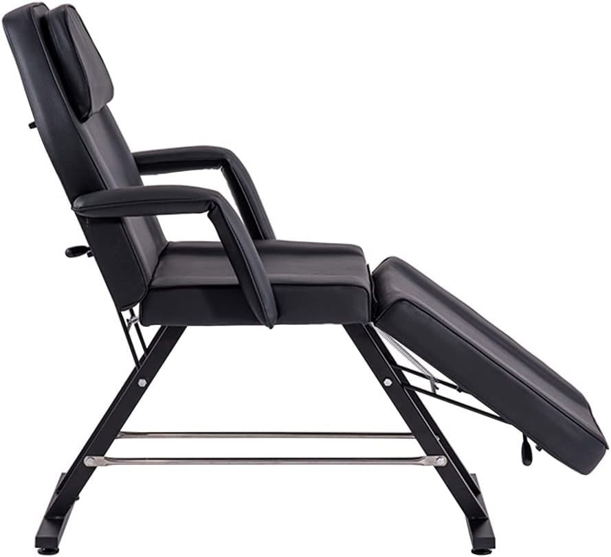 Adjustable 3-Section Beauty Massage Bed w/ Head Cushion & Swivel Stool Black