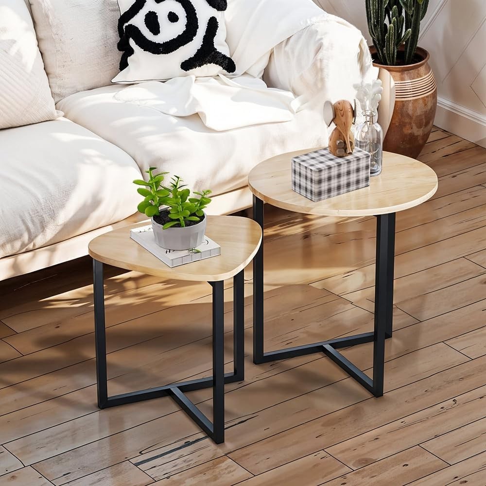 Space-Saving Nesting Coffee Tables Set 2, Round & Triangle Side End Table