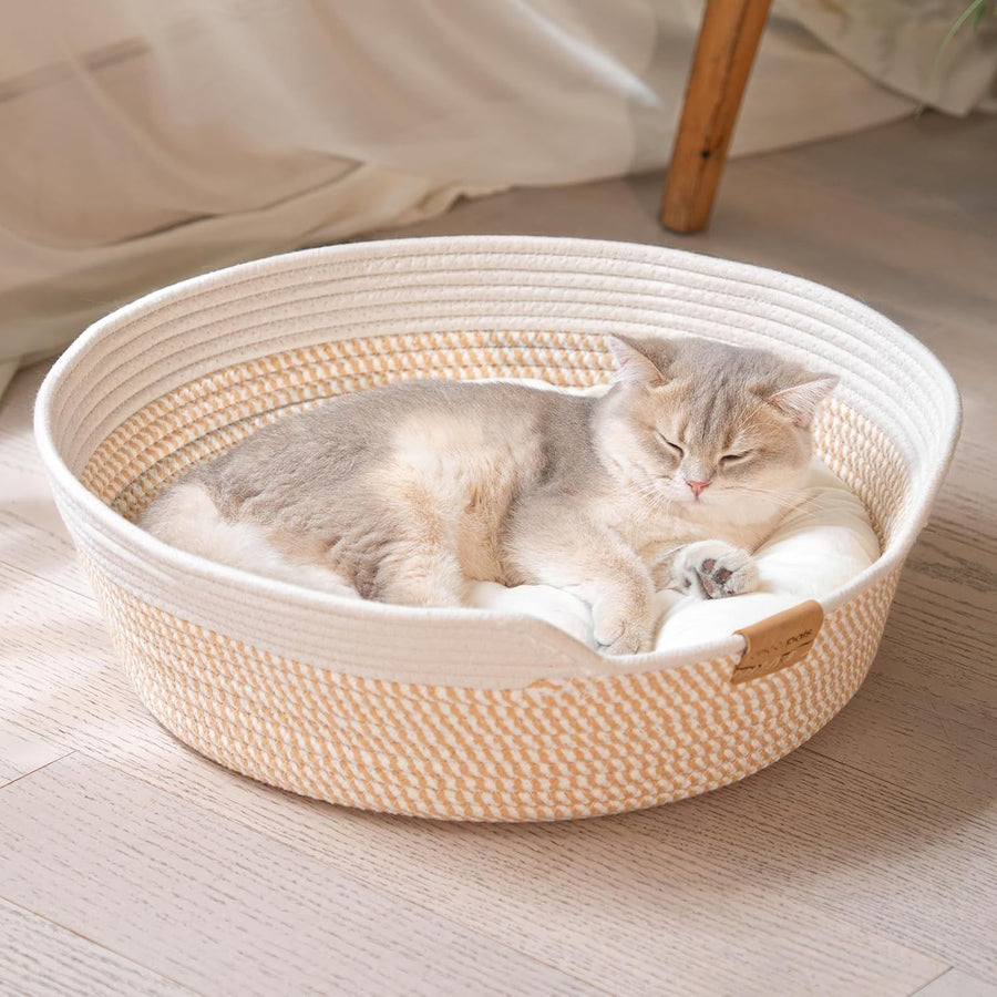 Washable Cat Bed Basket 47cm Cotton Rope Woven Cushion All Season