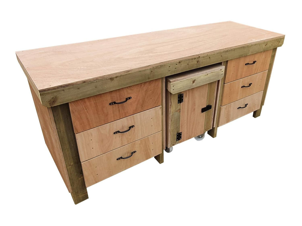 7ft Heavy Duty Wooden Workbench with Drawers & Lockable Cupboard – 18mm Top