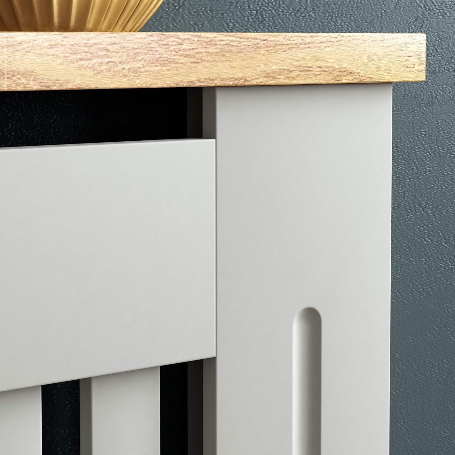 Large Olive Grey Radiator Cover Cabinet MDF Slatted Grill with Wood Top Shelf
