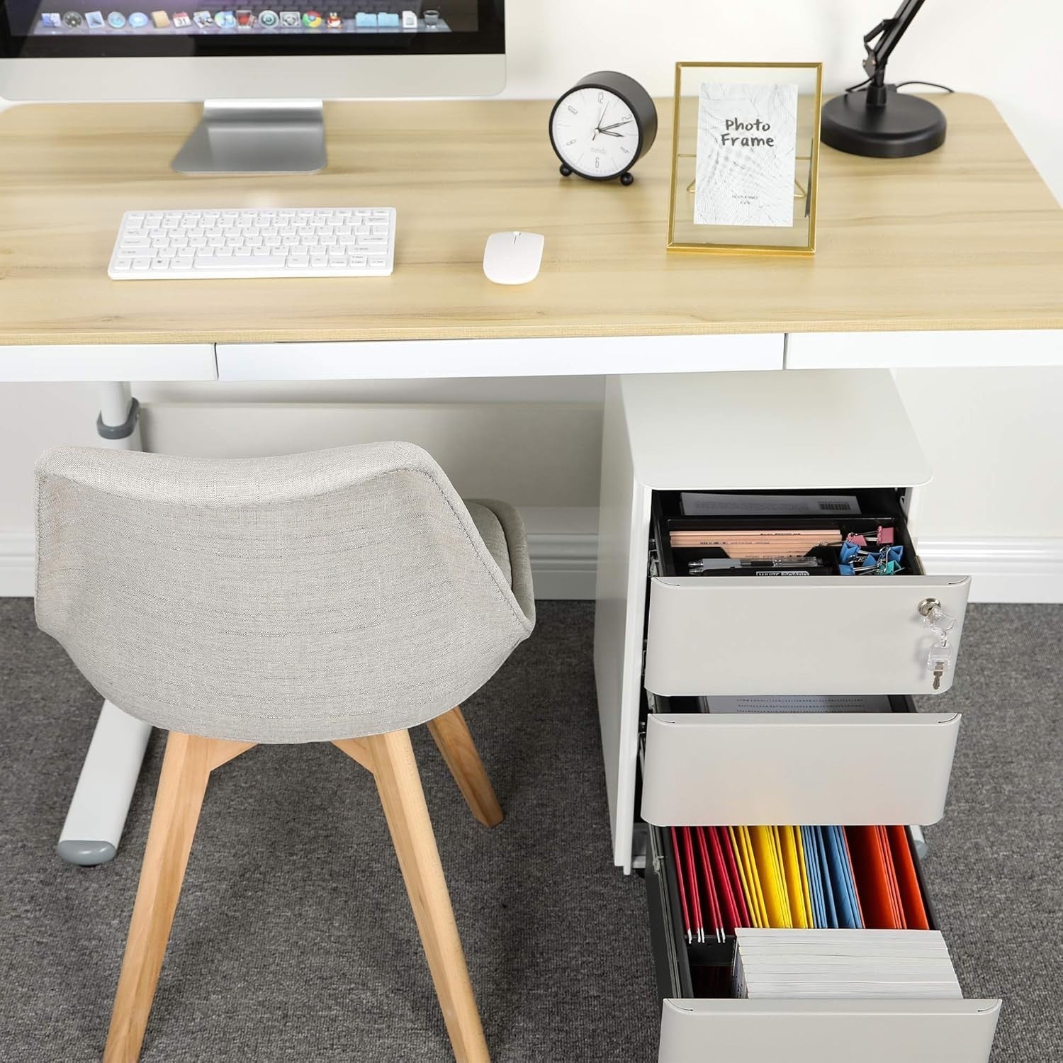 White Grey Metal Mobile Filing Cabinet 3 Drawer A4 Under Desk
