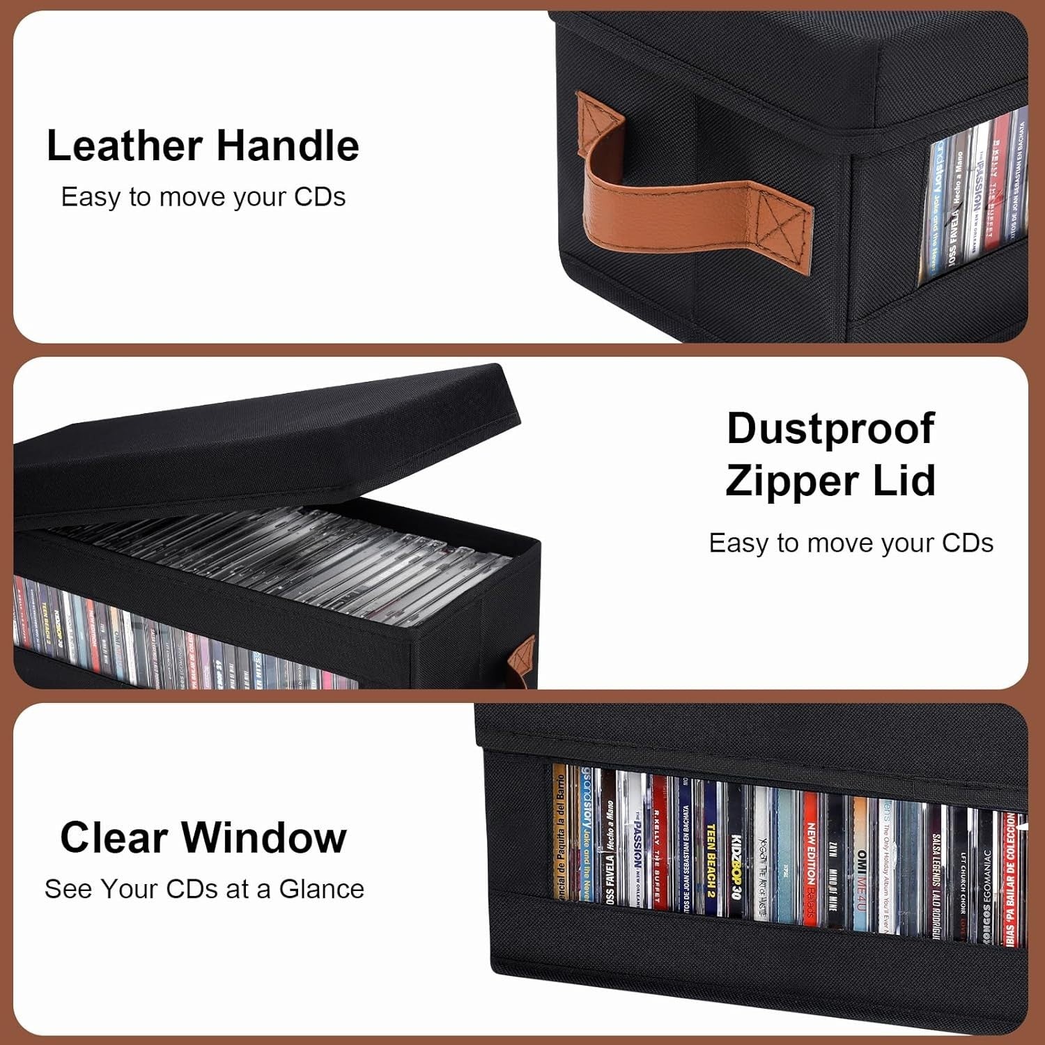 4 Pack CD Storage Boxes with Lid Stackable Organizer Holds 140 CDs