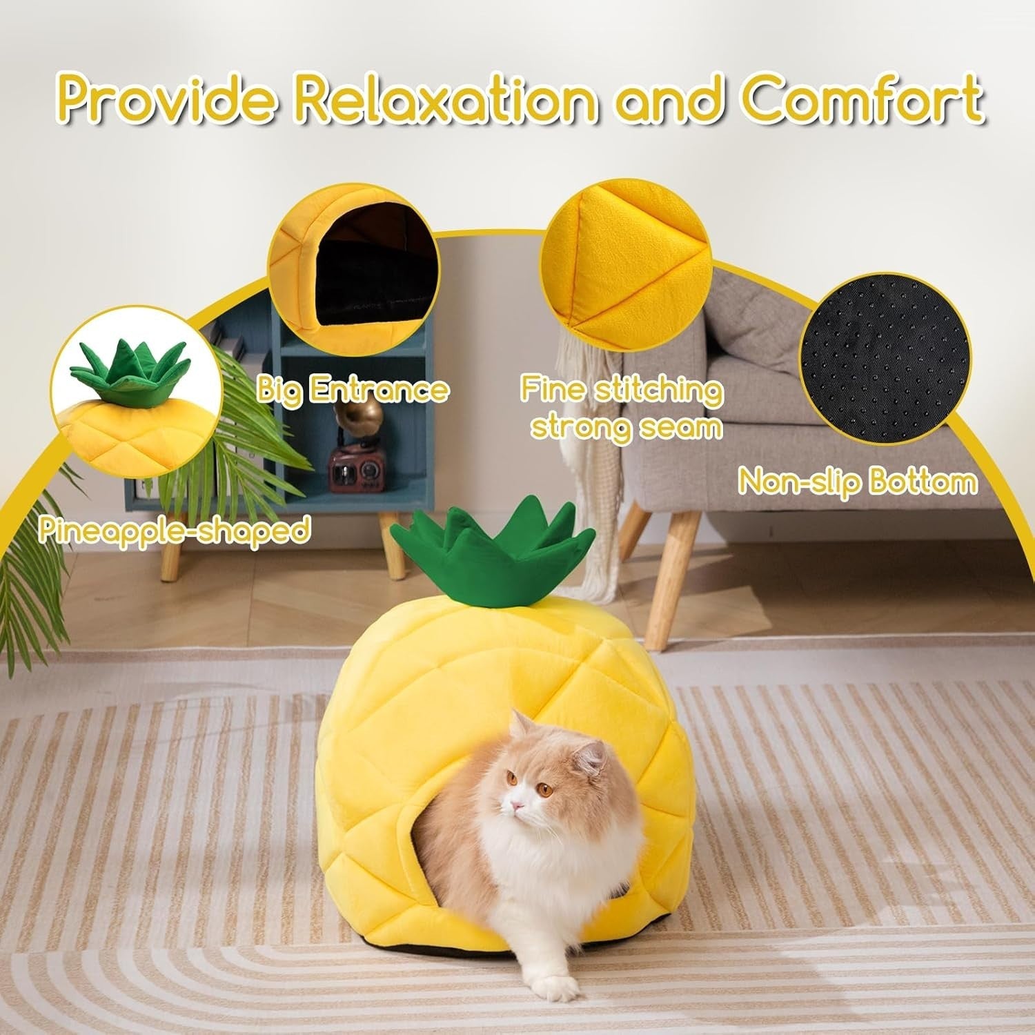 Pineapple Cat Cave Bed Cozy Puppy House Soft Cushion Small Pet Nest
