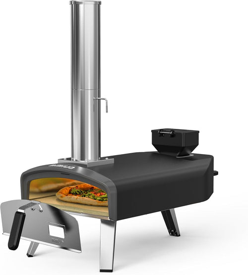 Outdoor Pellet Pizza Oven | Portable Garden BBQ Cooker w/ Stone & Foldable Legs
