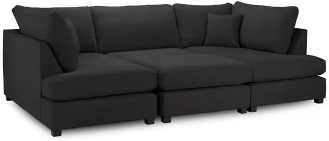4PC U Shape Sofa with Footstool – Black Lenin Sectional – 5/6 Seater Modular