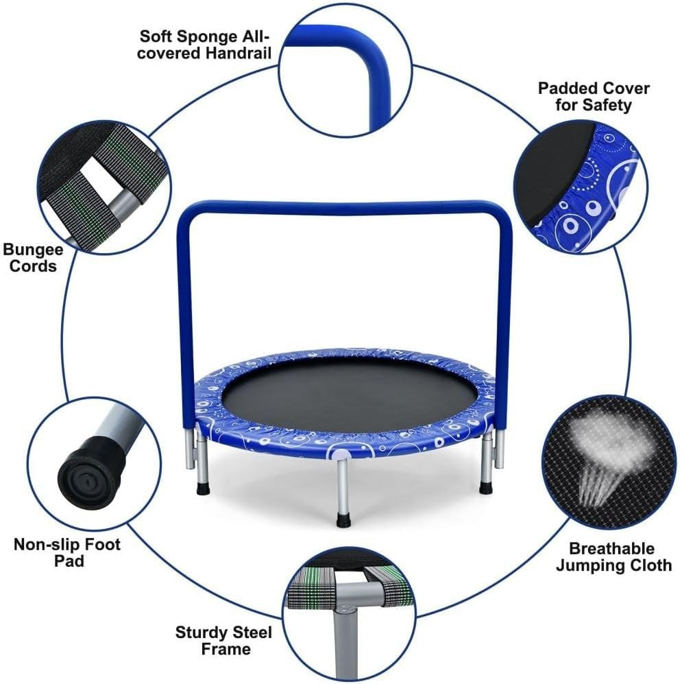 36'' Kids Foldable Trampoline with Foam Handle Quiet Indoor Outdoor