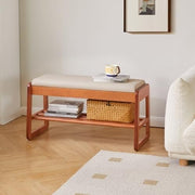 Cherry Wood Shoe Storage Bench with Cushion & Flip-Top – Modern Hallway Seat